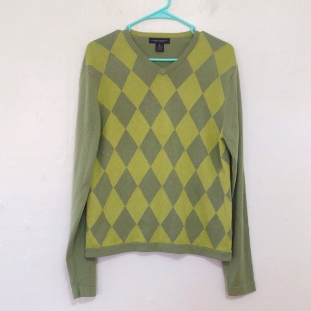 Banana Republic Green Argyle V-Neck Sweater
